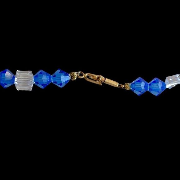 Austria Blue crystal + clear square crystal vintage sparkling necklace - Picture 5 of 8